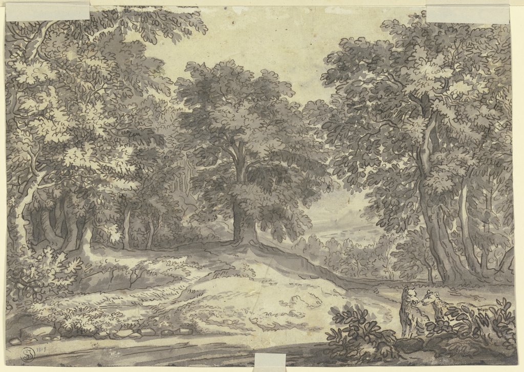 Landschaft mit zwei Hunden, Jacobus van Liender