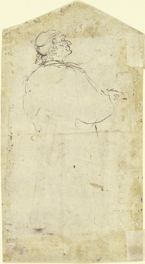 Stehender Mann in Rückansicht und verlorenem Profil nach rechts, Venezianisch, 16. Jahrhundert