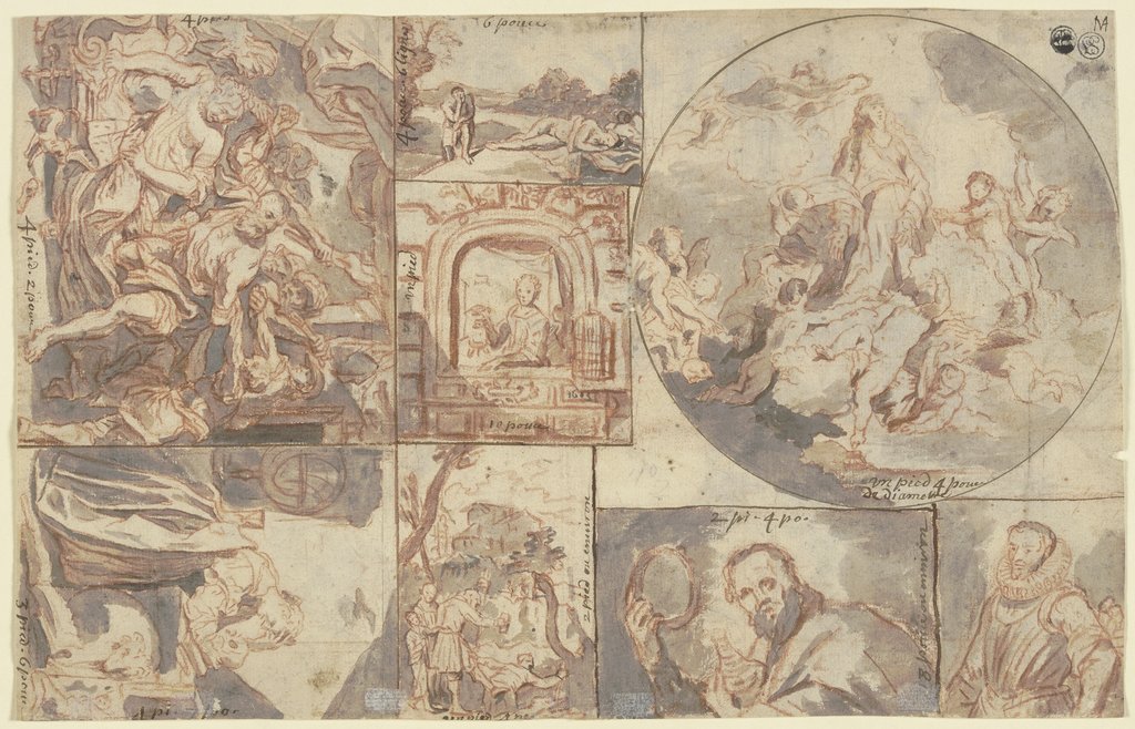 Acht Miniaturen nach Gemälden, darunter Rubens' Gefangennahme des Simson sowie Domenico Fettis Melancholie, Unbekannt, 17. Jahrhundert, nach Peter Paul Rubens