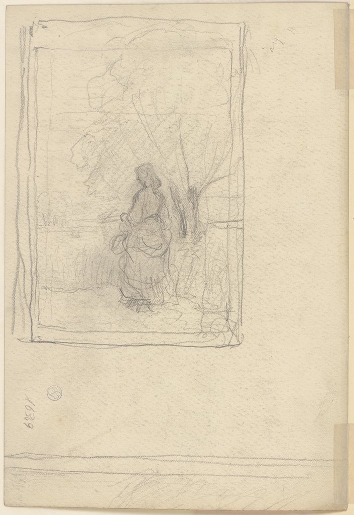 Frau, an einem Baum stehend, Otto Scholderer
