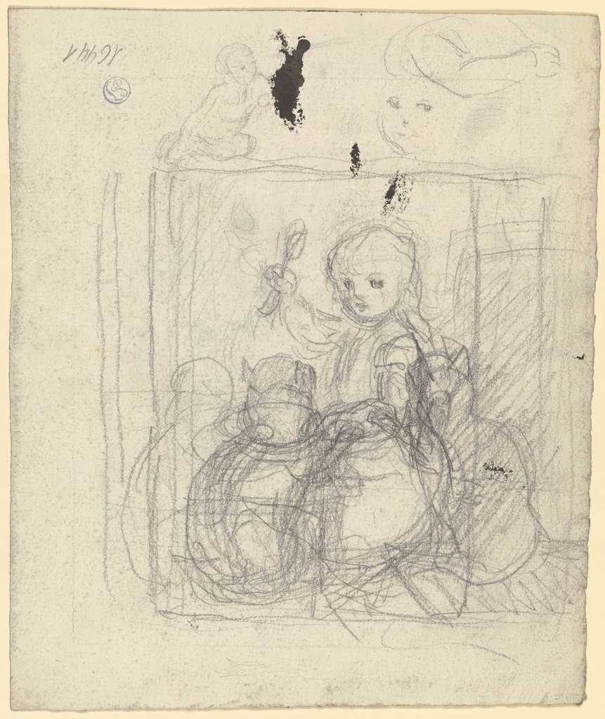 Miezes Frühstück und Skizzen eines Kindes, eines Armes und eines Kopfes, Otto Scholderer