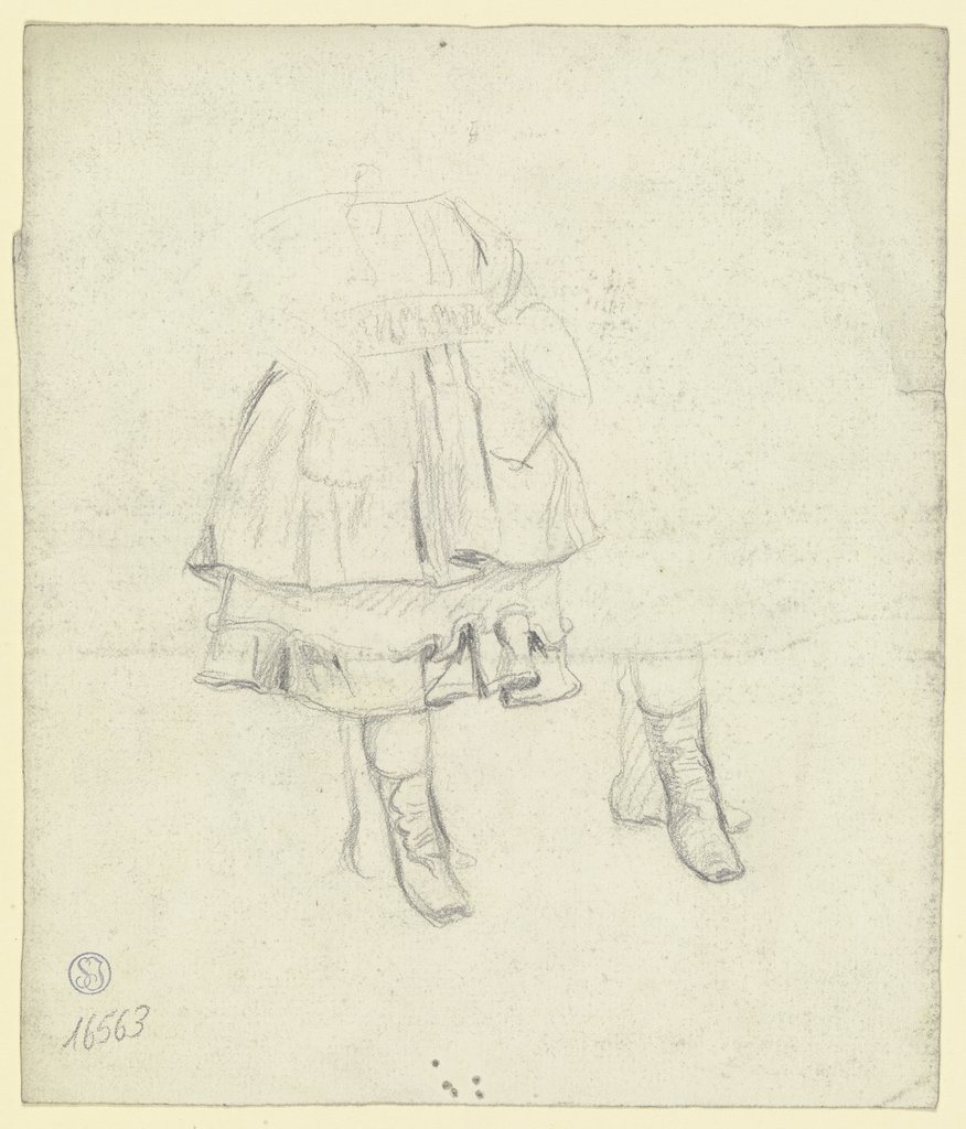 Der Unterkörper eines Mädchens mit Rock und Schürze, rechts ein Schnürstiefel, Otto Scholderer