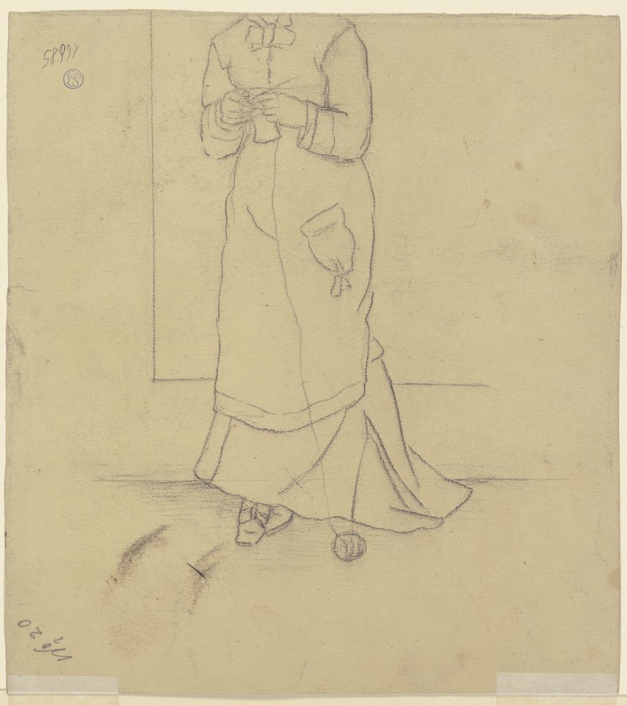 Stehende strickende Frau (Fragment), Otto Scholderer