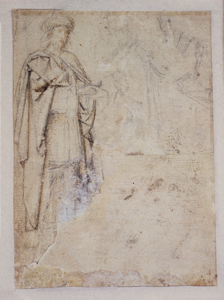 Figurenstudie des Kambyses, oben rechts Gewandstudien, Gerard David