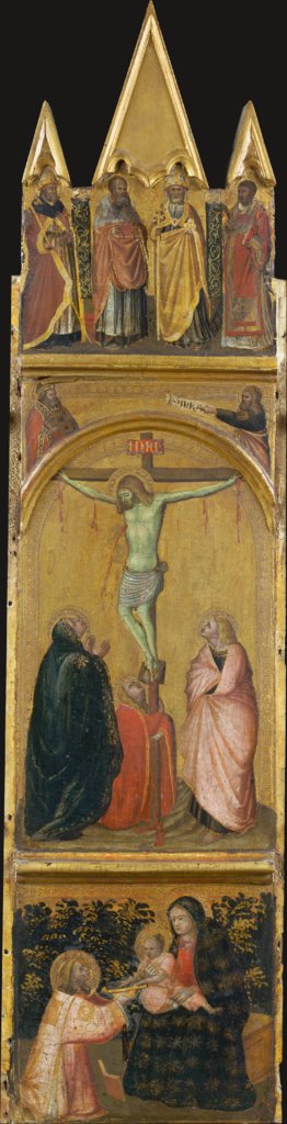 Kreuzigung Christi, Thronende Madonna mit Kind und heiligem Diakon, Pietro Lorenzetti;  Werkstatt