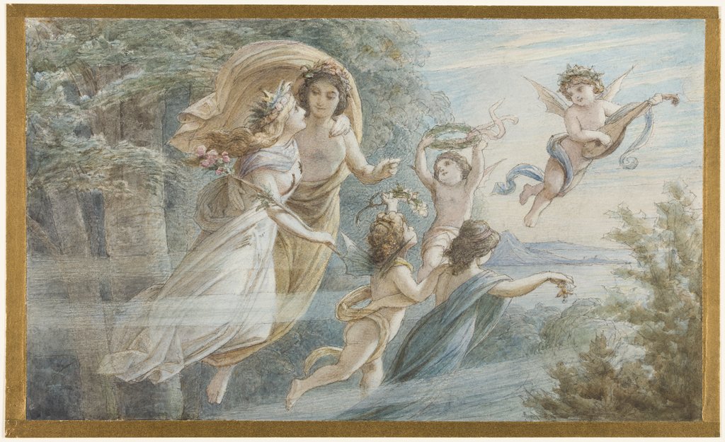 Das schwebende Königspaar Oberon und Titania, begleitet von weiteren Elfen, Leopold von Bode