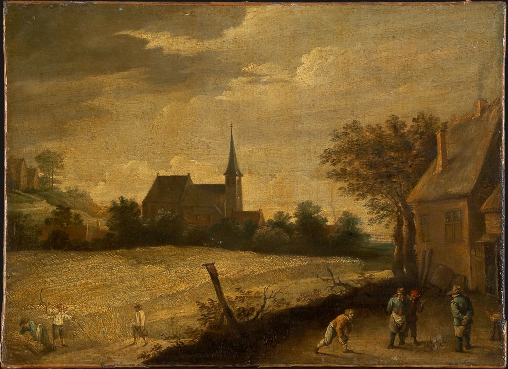 Landschaft mit mähenden und kegelspielenden Bauern, Kopie nach David Teniers d. J.