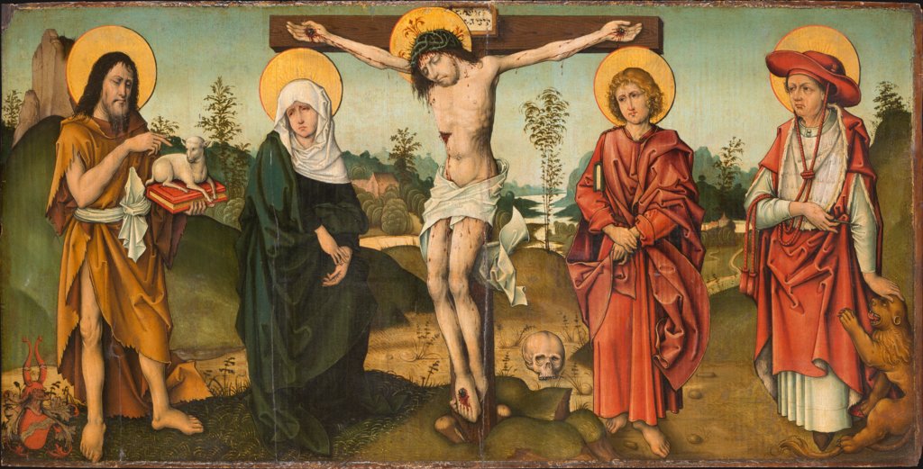 Kreuzigung mit Johannes dem Täufer und dem hl. Hieronymus (Epitaph des Georg Breidenbach), Meister des Breidenbach-Epitaphs;  und Werkstatt