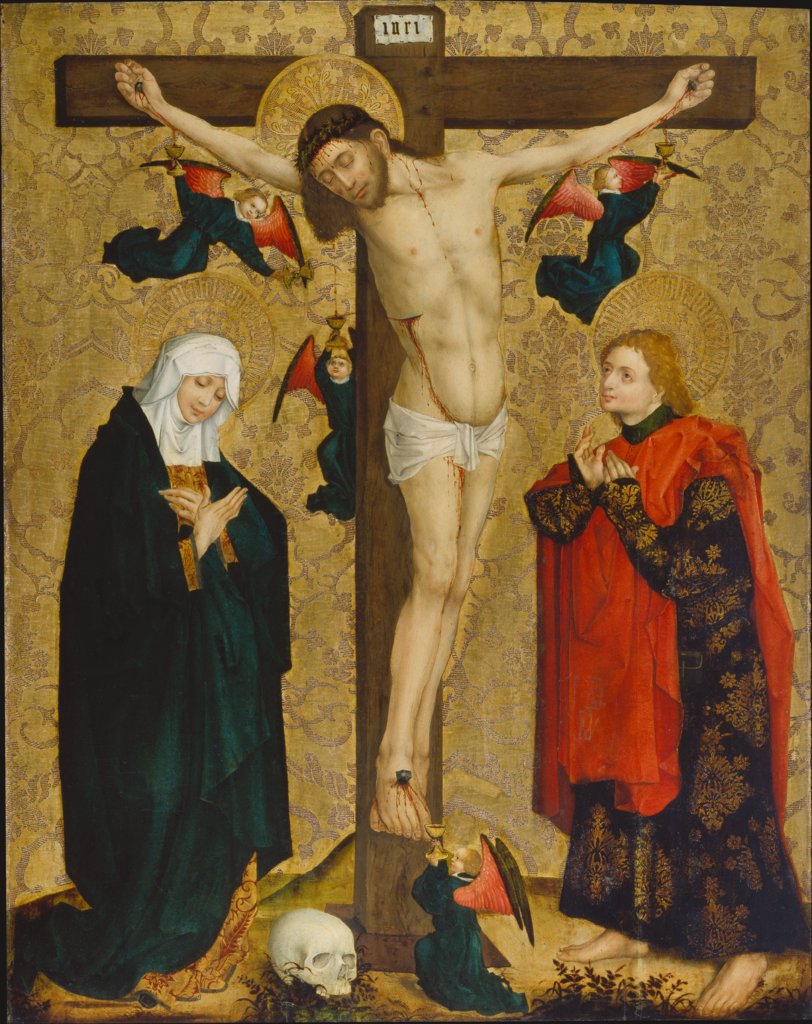 Kreuzigung Christi mit Maria und dem Evangelisten Johannes, Mittelrheinischer Meister um 1450/60