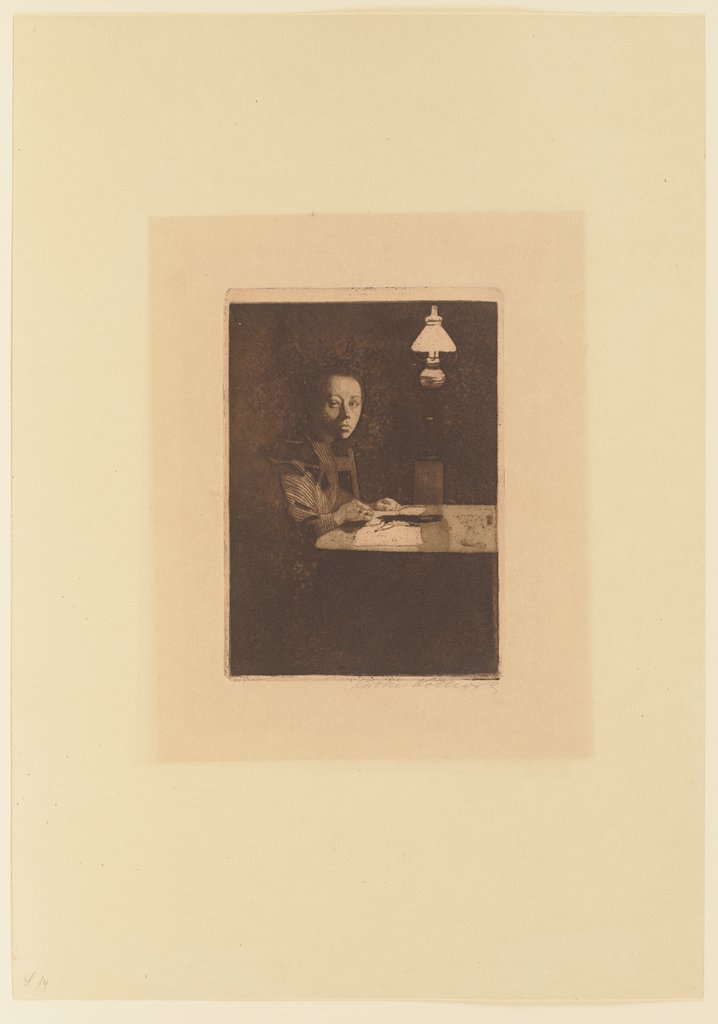 Self-Portrait at the Table, Käthe Kollwitz