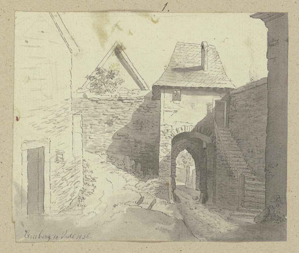 Kronberg im Taunus, Blick von der Burg auf das Tor, Carl Theodor Reiffenstein