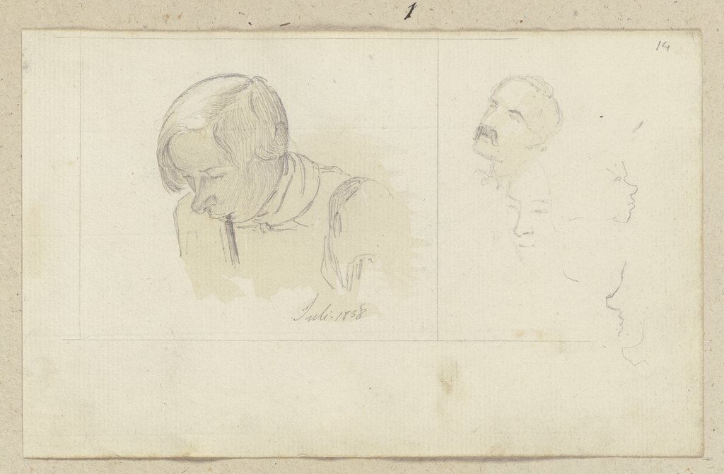 Porträt eines Pfeife rauchenden Jünglings sowie weitere Köpfe, Carl Theodor Reiffenstein