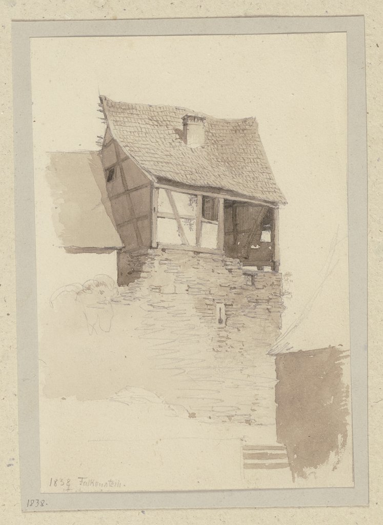 Verfallenes Fachwerkhaus auf hohem Steinwerk in Falkenstein, Carl Theodor Reiffenstein
