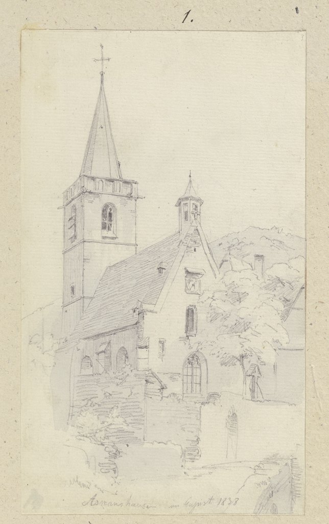 Die Pfarrkirche Heilig Kreuz in Assmannshausen vor der Erweiterung, Carl Theodor Reiffenstein