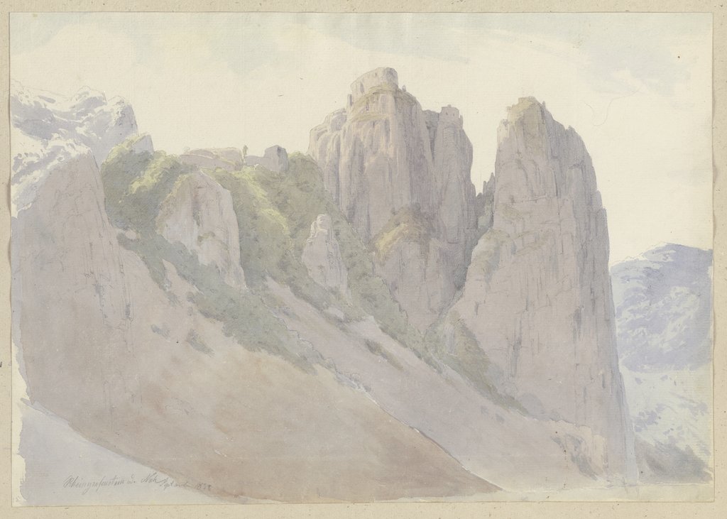 Der Rheingrafenstein an der Nahe, auf der Spitze die Burgruine Rheingrafenstein, Carl Theodor Reiffenstein