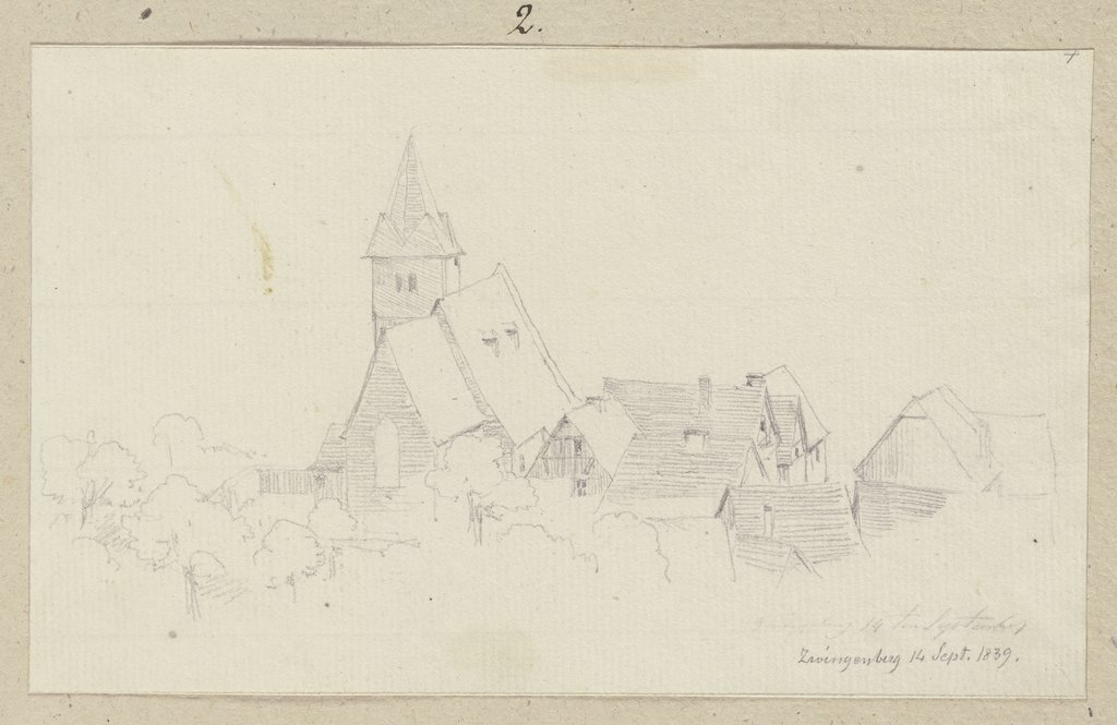 Die Bergkirche Zwingenberg von den Ausläufern des Melibokus aus gesehen, Carl Theodor Reiffenstein
