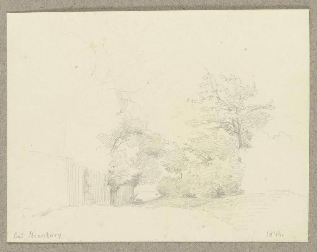 Bäume an einer Mauer (?) bei Ilsenburg, Carl Theodor Reiffenstein