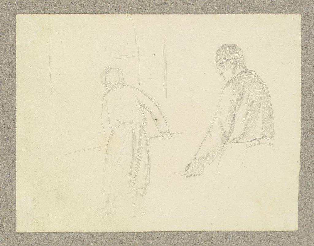 Arbeitende Gestalten (ein Schmied beim Ausschmieden der Luppe unter dem Vorschlaghammer?), Carl Theodor Reiffenstein