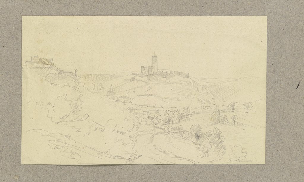 Stromberg im Hunsrück mit Blick auf die Burg Gollenfels sowie die Stromburg, Carl Theodor Reiffenstein