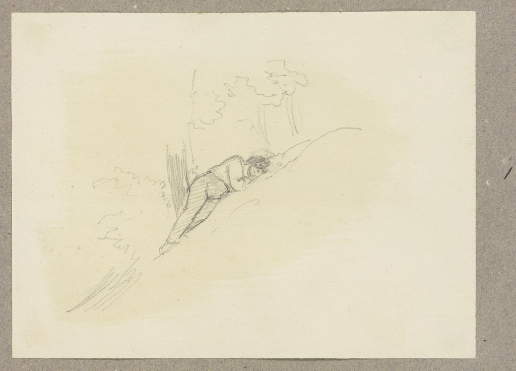 An einem Hang unter einem Baum schlafender Mann, Carl Theodor Reiffenstein