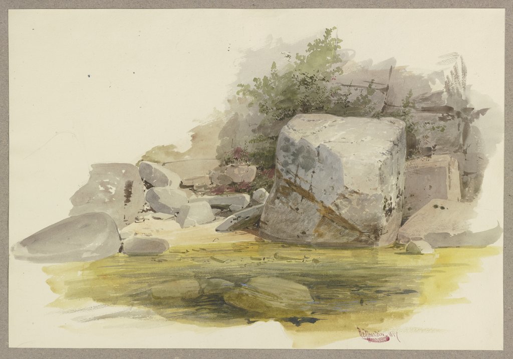 Steinblöcke an einem Gewässer, Carl Theodor Reiffenstein