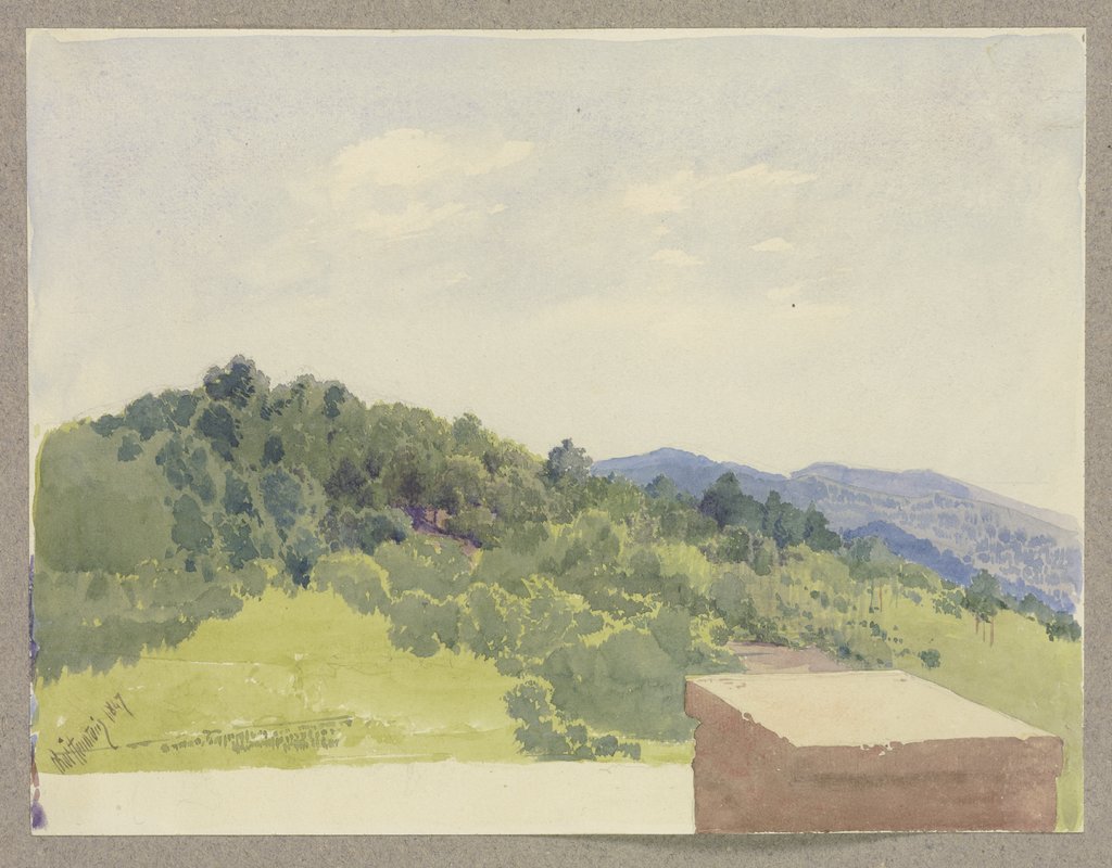 Berglandschaft, von einer Burganlage aus betrachtet, Carl Theodor Reiffenstein