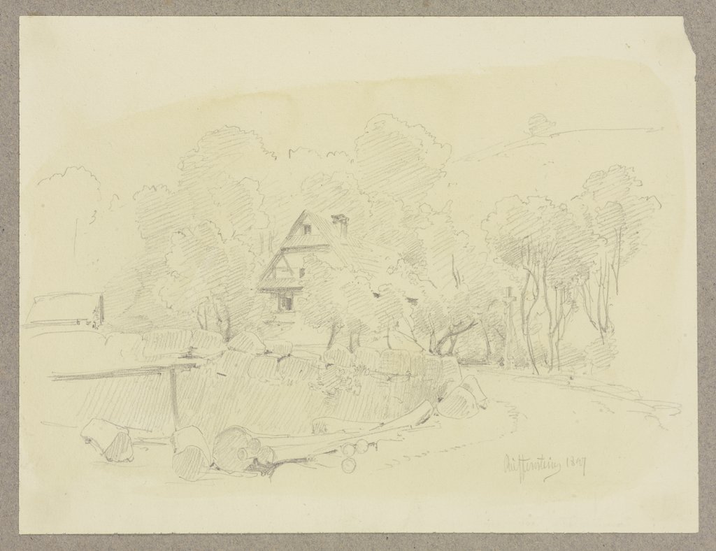 Farmhouse between trees, Carl Theodor Reiffenstein