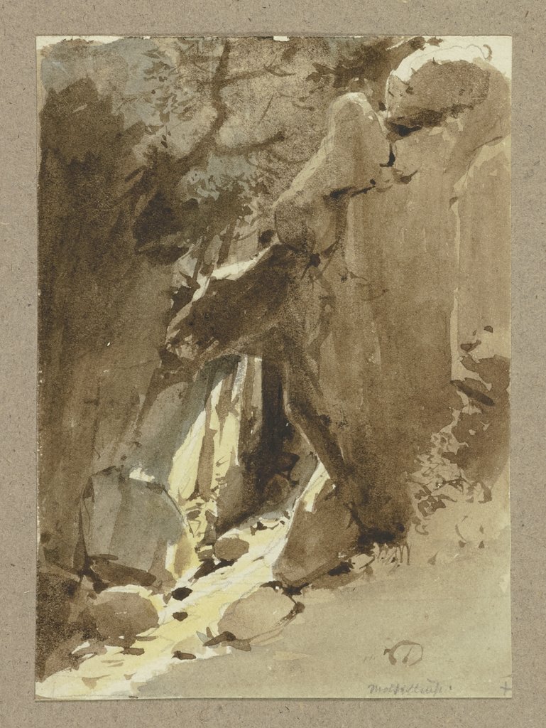 Felsentor an einem waldigen Hang (Wolfschlucht im Odenwald), Carl Theodor Reiffenstein