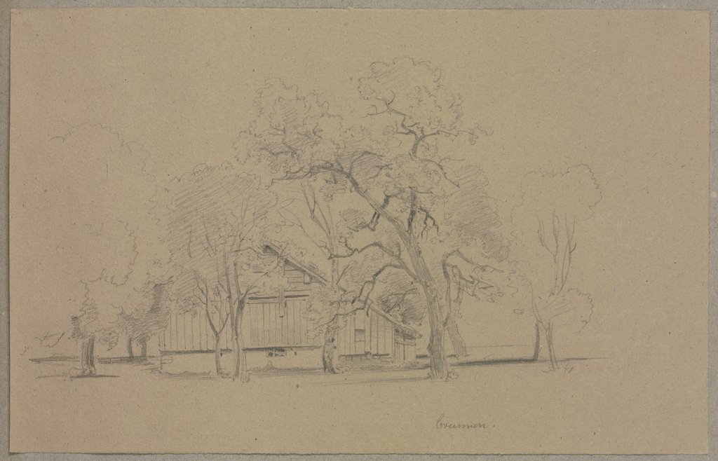 Holzhaus umgeben von Bäumen, Carl Theodor Reiffenstein