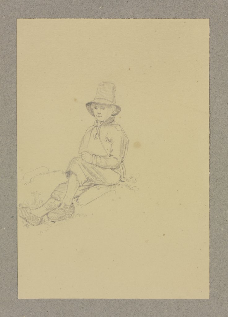 Sitting boy with hat, Carl Theodor Reiffenstein