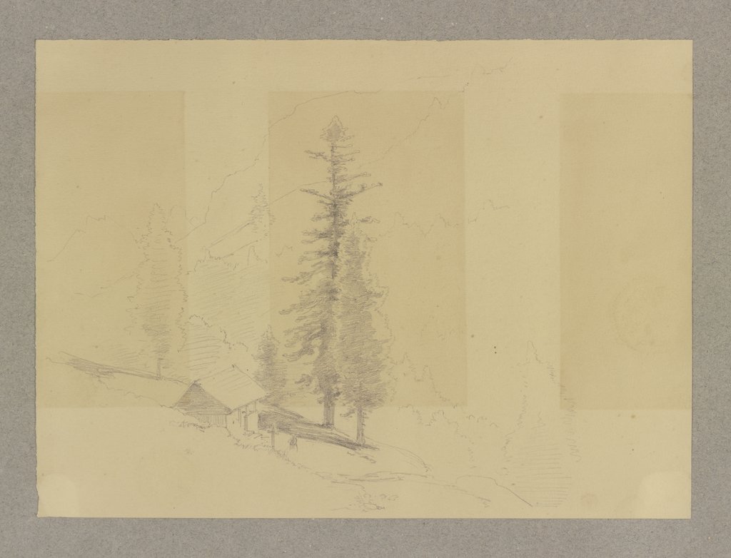Berghütte umgeben von Bäumen, Carl Theodor Reiffenstein