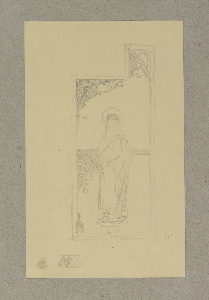 Rechte Tafel eines Altartriptychons in Kronberg mit einer Heiligen und Rankenornament, Carl Theodor Reiffenstein