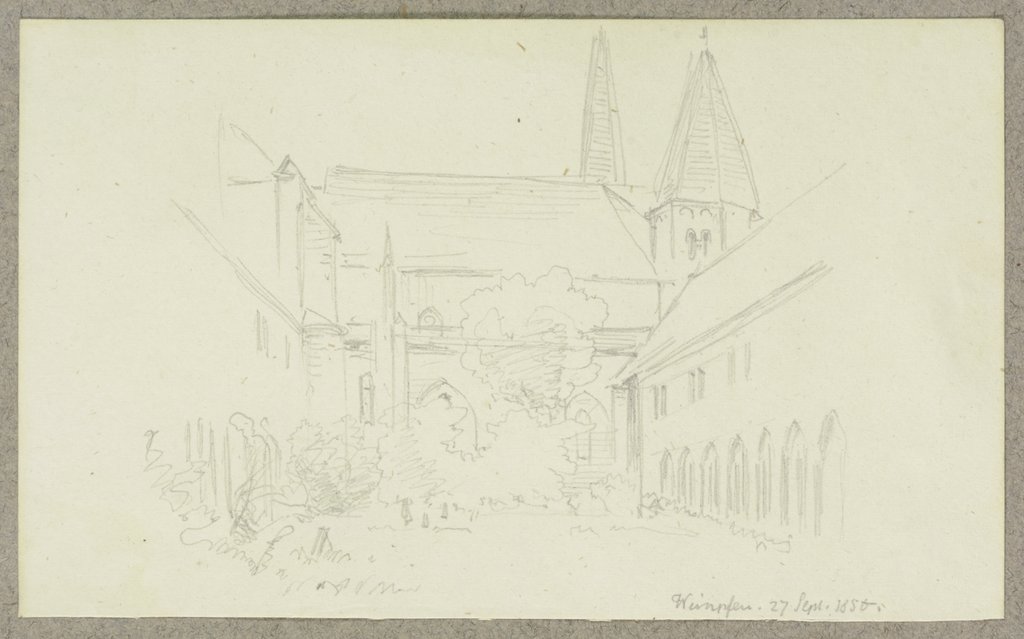 Zugewachsener Innenhof des Kreuzganges der Sitftskirche St. Peter in Bad Wimpfen, Carl Theodor Reiffenstein