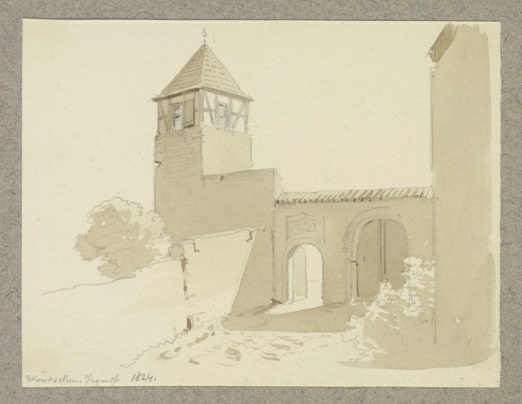 Hexenturm und Toranlage der Burg Windecken, nach einer Vorlage von 1824, Carl Theodor Reiffenstein