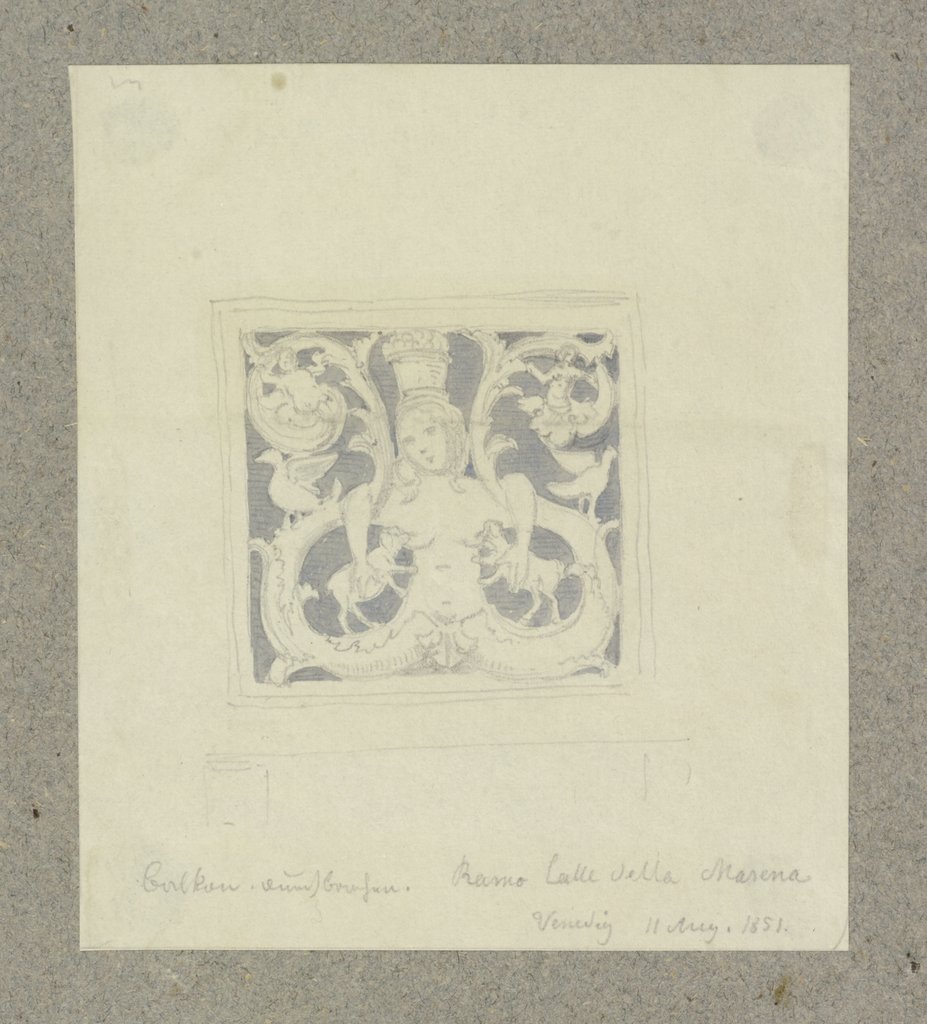 Melusine, zwei Huftiere säugend (Detail eines Balkons in der Calle della Masena in Venedig), Carl Theodor Reiffenstein