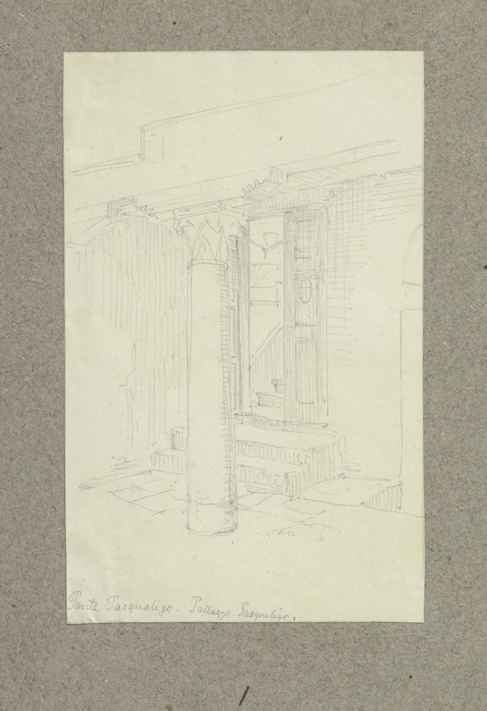 Hinter einer Säule eine halb geöffnete Tür mit Treppe, Carl Theodor Reiffenstein