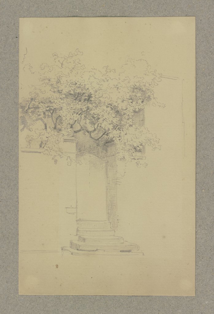 Gartenmauer mit Pforte und einem Baum, Carl Theodor Reiffenstein