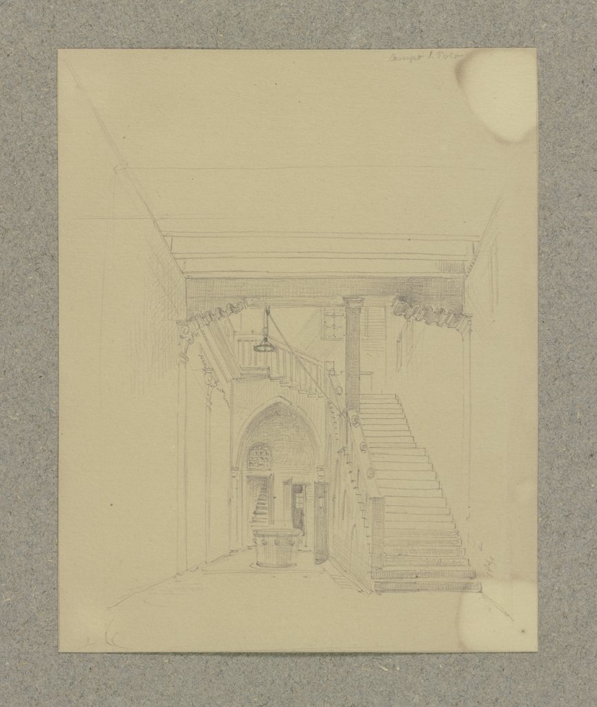 Innenhof mit Brunnen und Treppenaufgang in Venedig, Carl Theodor Reiffenstein