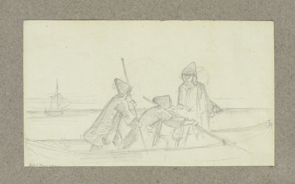 Drei Personen in einem Kahn auf dem Meer, Carl Theodor Reiffenstein