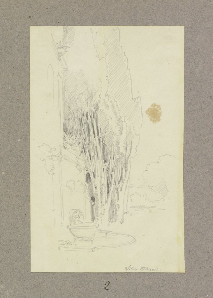 Zypressen und ein Brunnen in der Villa Albani in Rom, Carl Theodor Reiffenstein