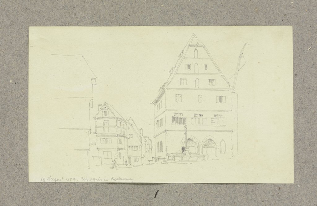 Das Fleisch- und Tanzhaus am Marktplatz in Rothenburg, davor der Georgsbrunnen, Carl Theodor Reiffenstein