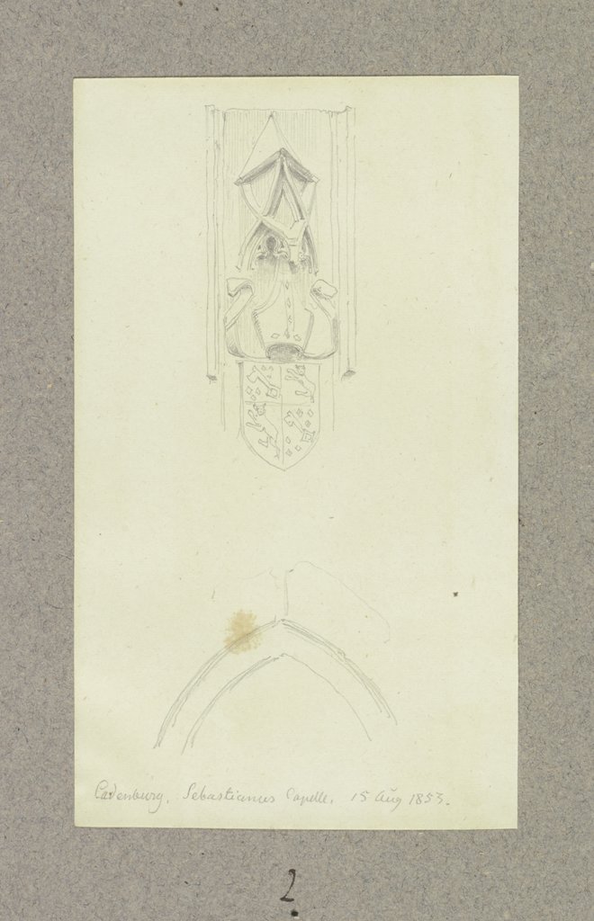 Wappen und Spitzbogen der Sebastianskapelle in Ladenburg, Carl Theodor Reiffenstein