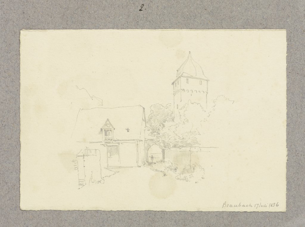 Scheune, Südtor und Muckenturm von Schloss Philippsburg in Braubach, Carl Theodor Reiffenstein