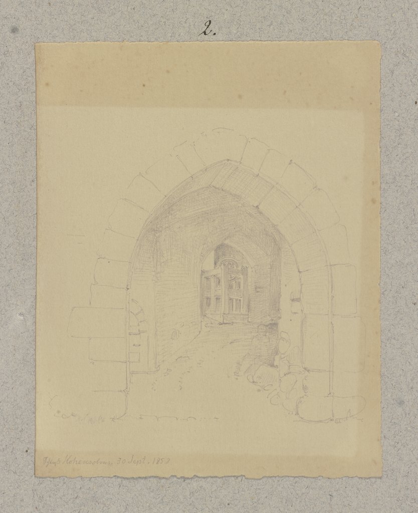 Blick durch einen Torbogen auf das Innere der Burg Hohensolms, Carl Theodor Reiffenstein