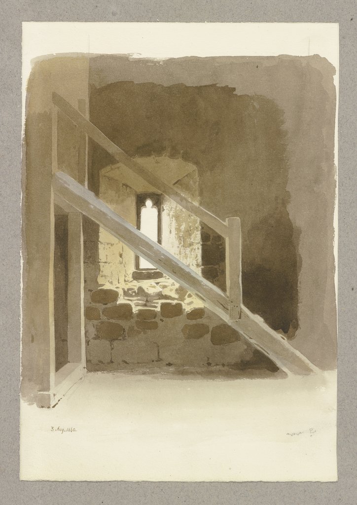Wooden stairs in a room, Carl Theodor Reiffenstein