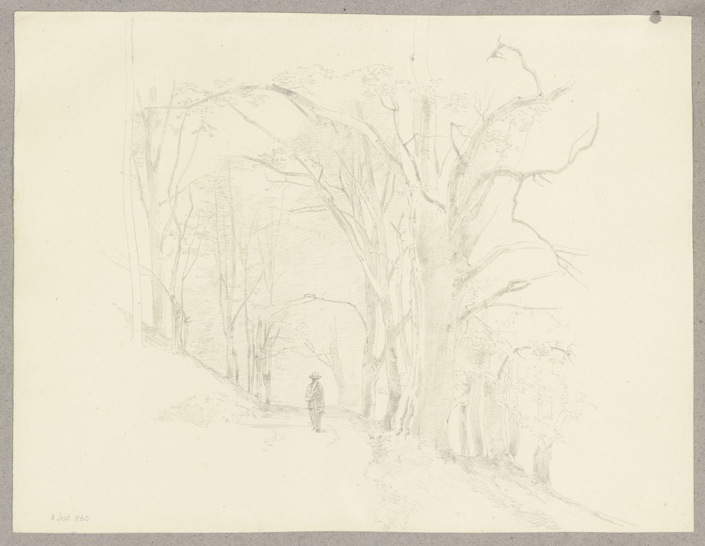 Forest path with wanderer, Carl Theodor Reiffenstein