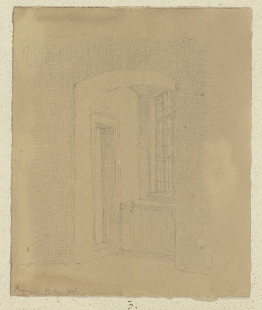Raum auf Schloss Braunfels mit einer Tür und einem Fenster in einem erkerartigen Annex, Carl Theodor Reiffenstein