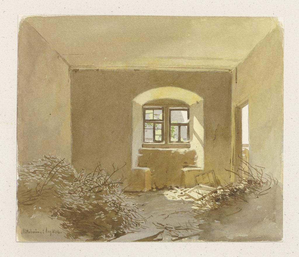 Raum mit Fensternische und gelagerten Reisigbündeln, Carl Theodor Reiffenstein