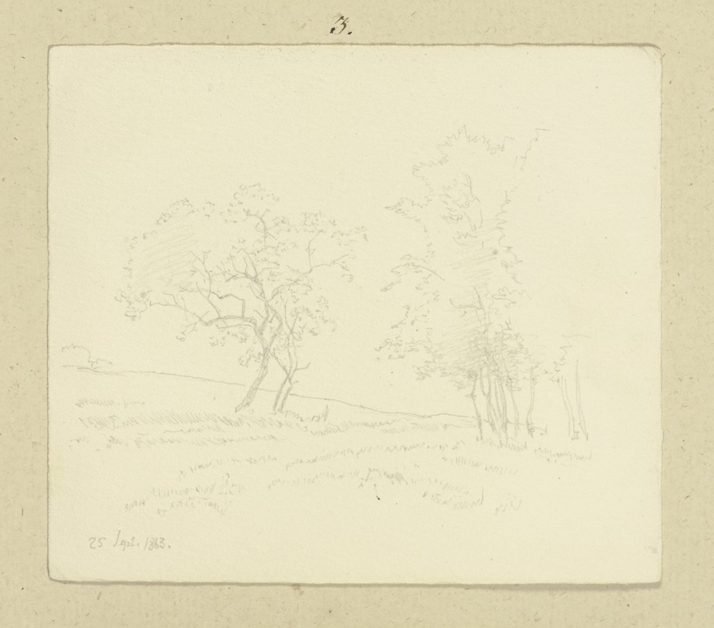Zwei Bäume dies- und jenseits eines Gatters, Carl Theodor Reiffenstein
