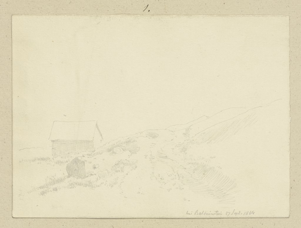 Hütte auf einer Wiese bei Balduinstein, Carl Theodor Reiffenstein